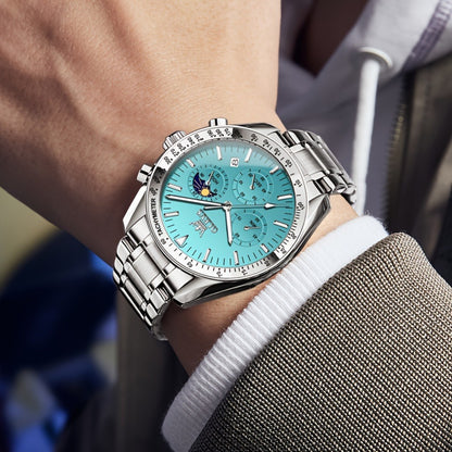 Men's Quartz Watch - OLEVS 's Chronograph Moon Phase, Multifunction Sport & Dress , Stainless - product detail view 4