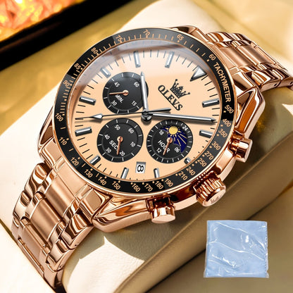 Men's Quartz Watch - OLEVS 's Chronograph Moon Phase, Multifunction Sport & Dress , Stainless - product detail view 7