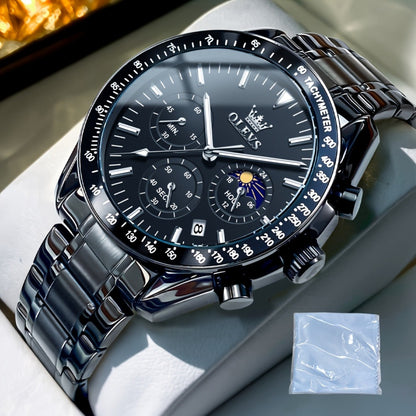 Men's Quartz Watch - OLEVS 's Chronograph Moon Phase, Multifunction Sport & Dress , Stainless - product detail view 9