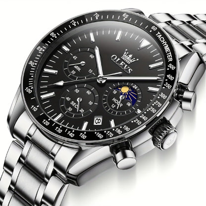 Men's Quartz Watch - OLEVS 's Chronograph Moon Phase, Multifunction Sport & Dress , Stainless - product detail view 13