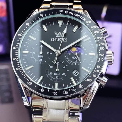 Men's Quartz Watch - OLEVS 's Chronograph Moon Phase, Multifunction Sport & Dress , Stainless - product detail view 14