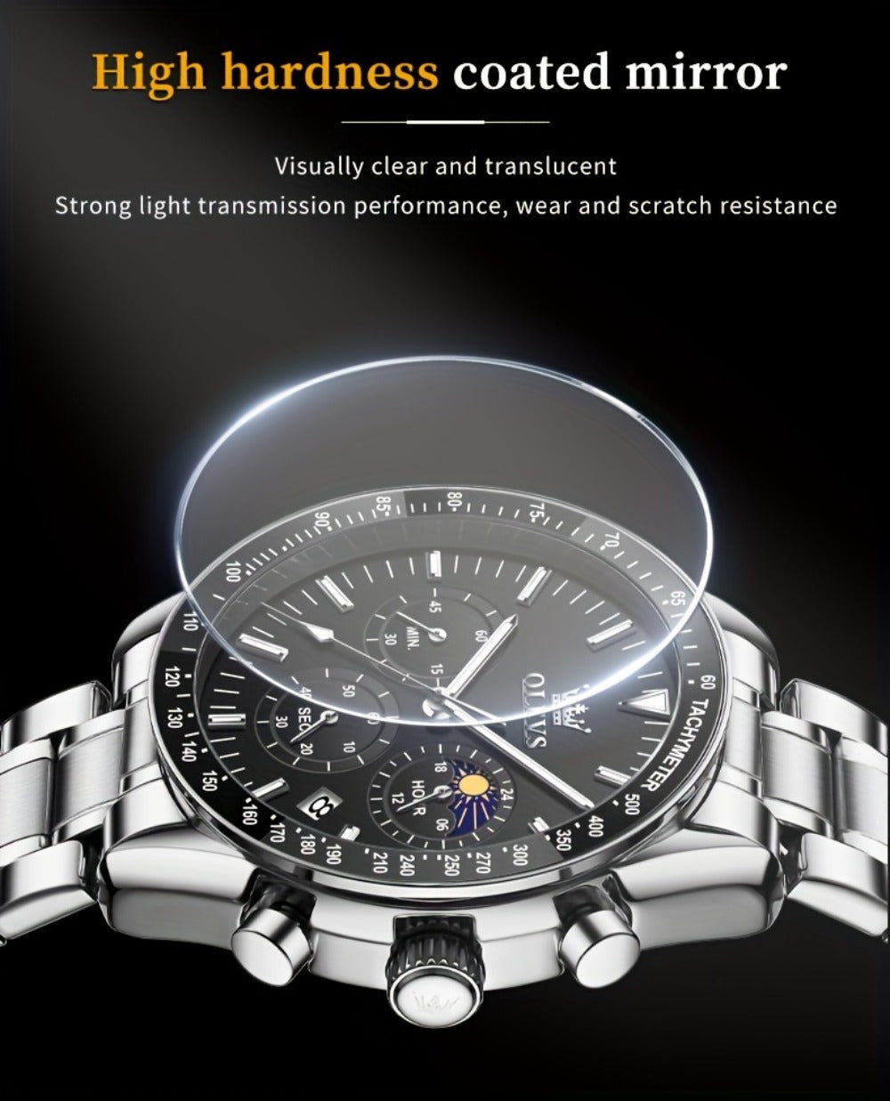 Men's Quartz Watch - OLEVS 's Chronograph Moon Phase, Multifunction Sport & Dress , Stainless - product detail view 20