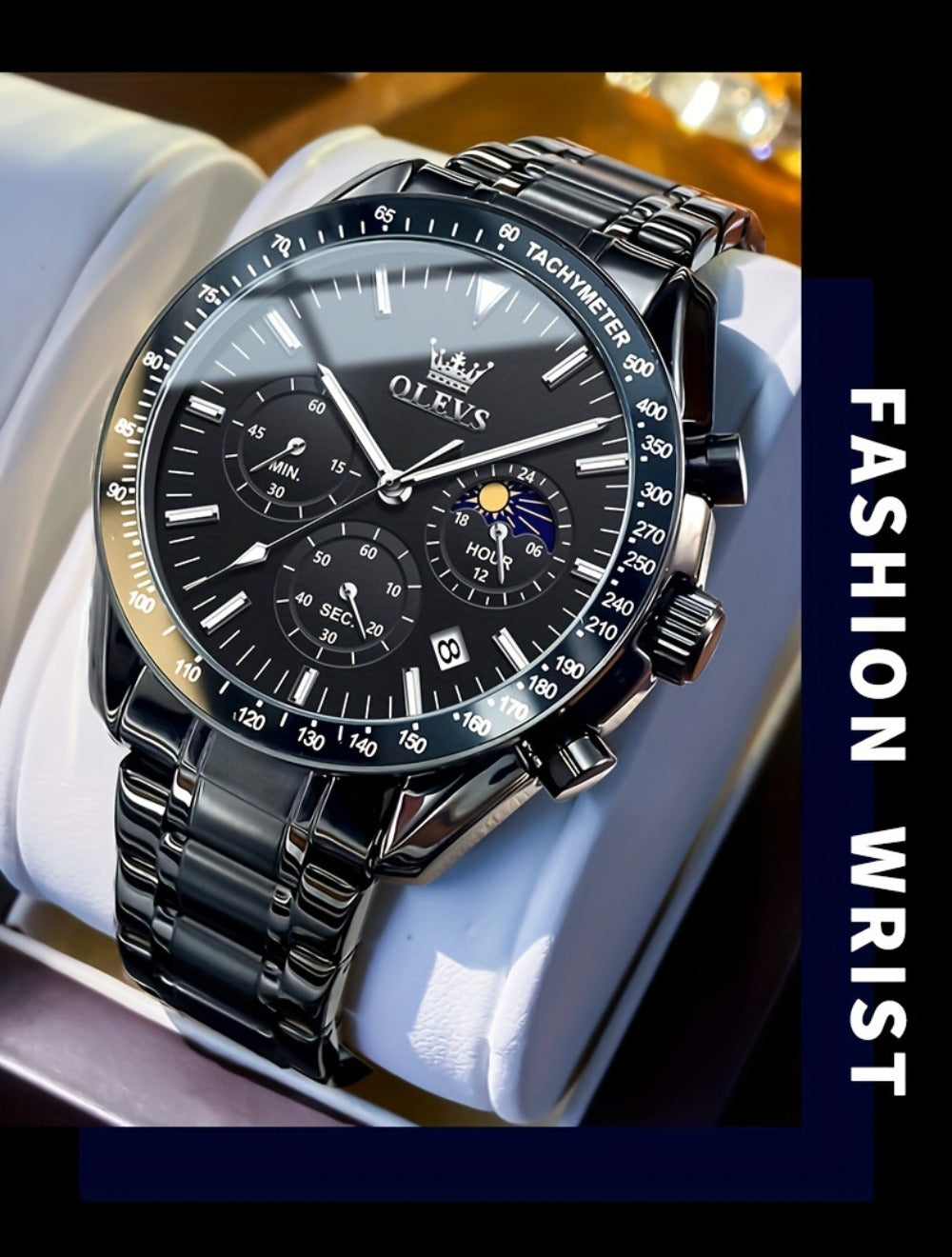 Men's Quartz Watch - OLEVS 's Chronograph Moon Phase, Multifunction Sport & Dress , Stainless - product detail view 22