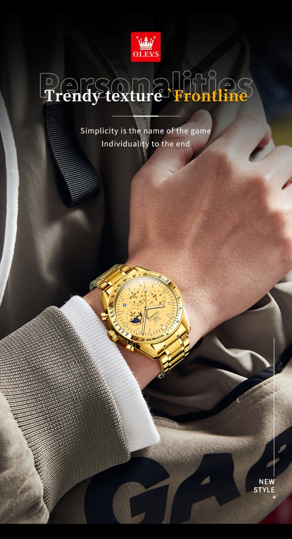 Men's Quartz Watch - OLEVS 's Chronograph Moon Phase, Multifunction Sport & Dress , Stainless - product detail view 23