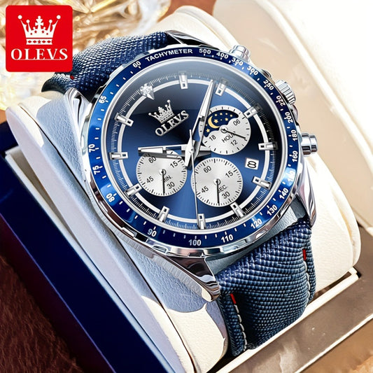 Men's Quartz Watch - OLEVS 's Luxury Chronograph Moon Phase Big Face Calendar Waterproof - main product view