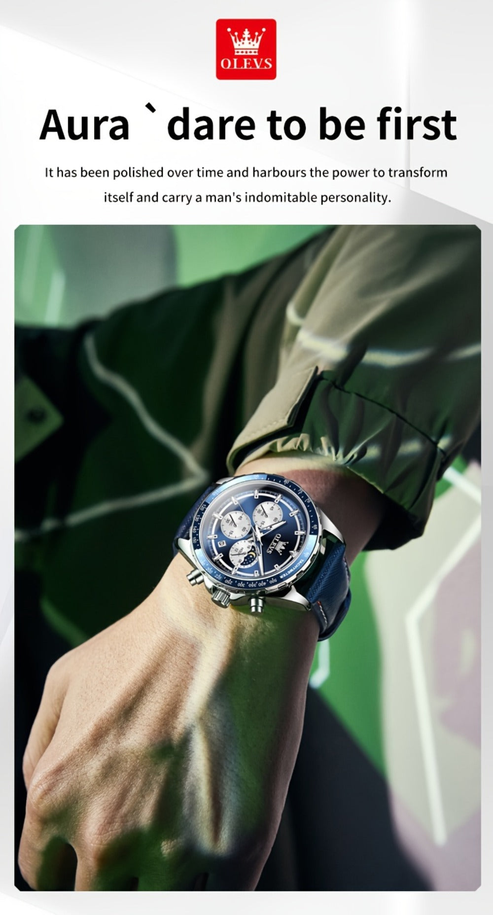 Men's Quartz Watch - OLEVS 's Luxury Chronograph Moon Phase Big Face Calendar Waterproof - product detail view 15