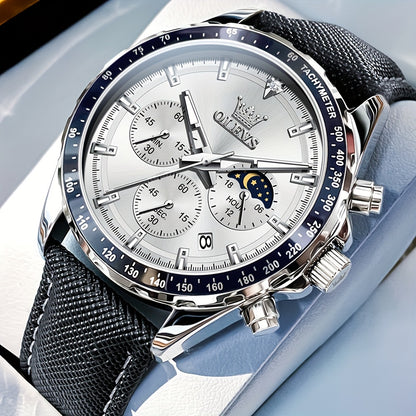 Men's Quartz Watch - OLEVS 's Luxury Chronograph Moon Phase Big Face Calendar Waterproof - product detail view 23