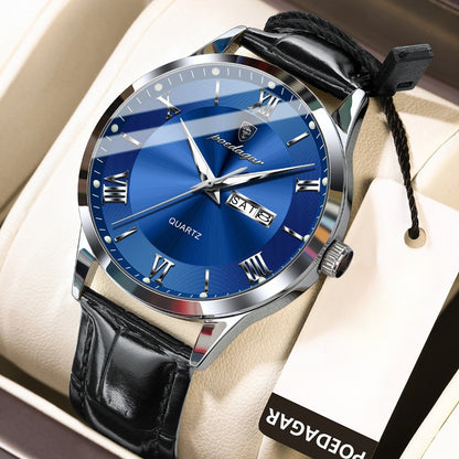 Men's Quartz Watch - POEDAGAR 978P 's 3ATM Waterproof Date Display PU Leather Band Fashion - product detail view 5