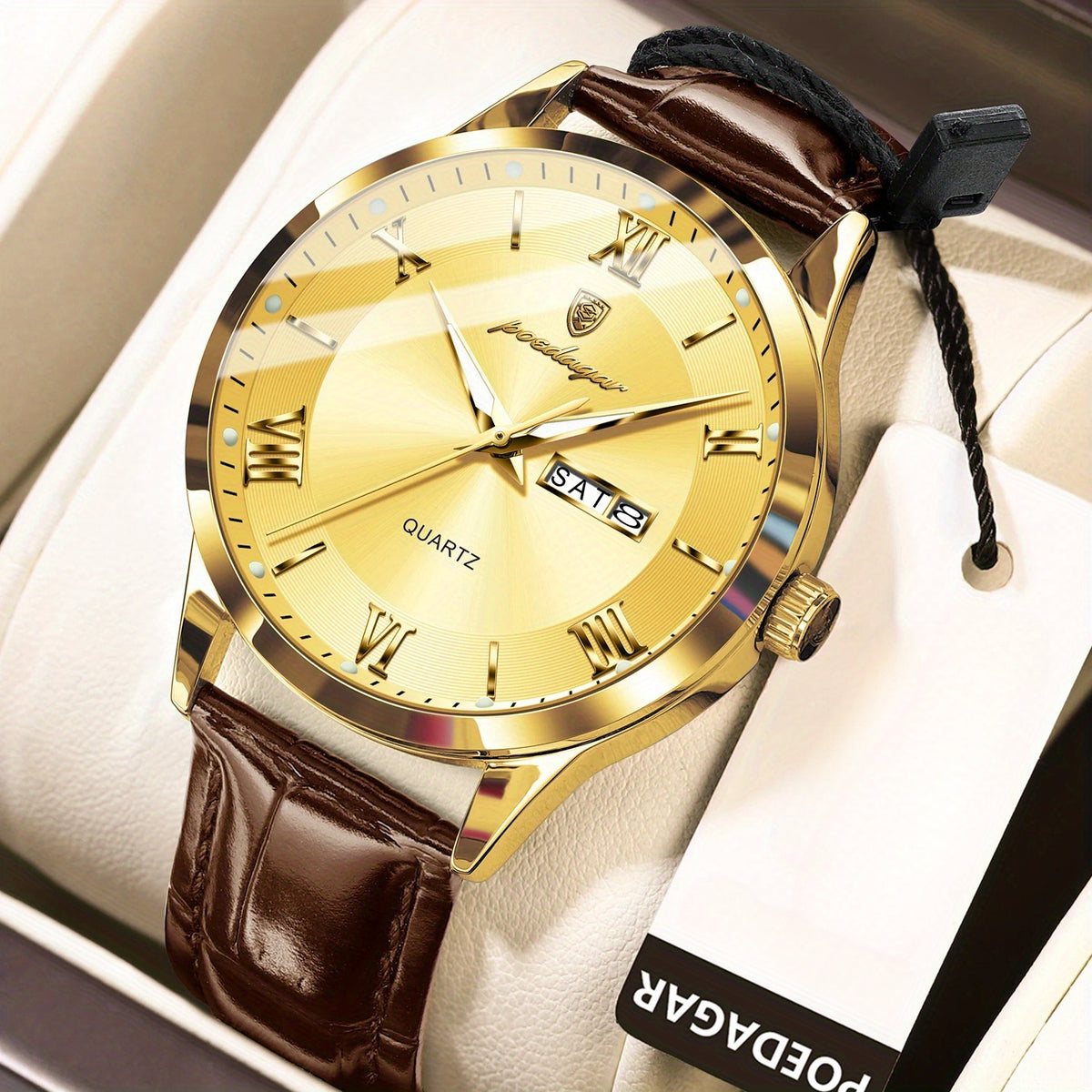 Men's Quartz Watch - POEDAGAR 978P 's 3ATM Waterproof Date Display PU Leather Band Fashion - product detail view 21