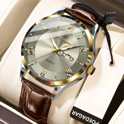 Men's Quartz Watch - POEDAGAR 978P 's 3ATM Waterproof Date Display PU Leather Band Fashion - product detail view 24