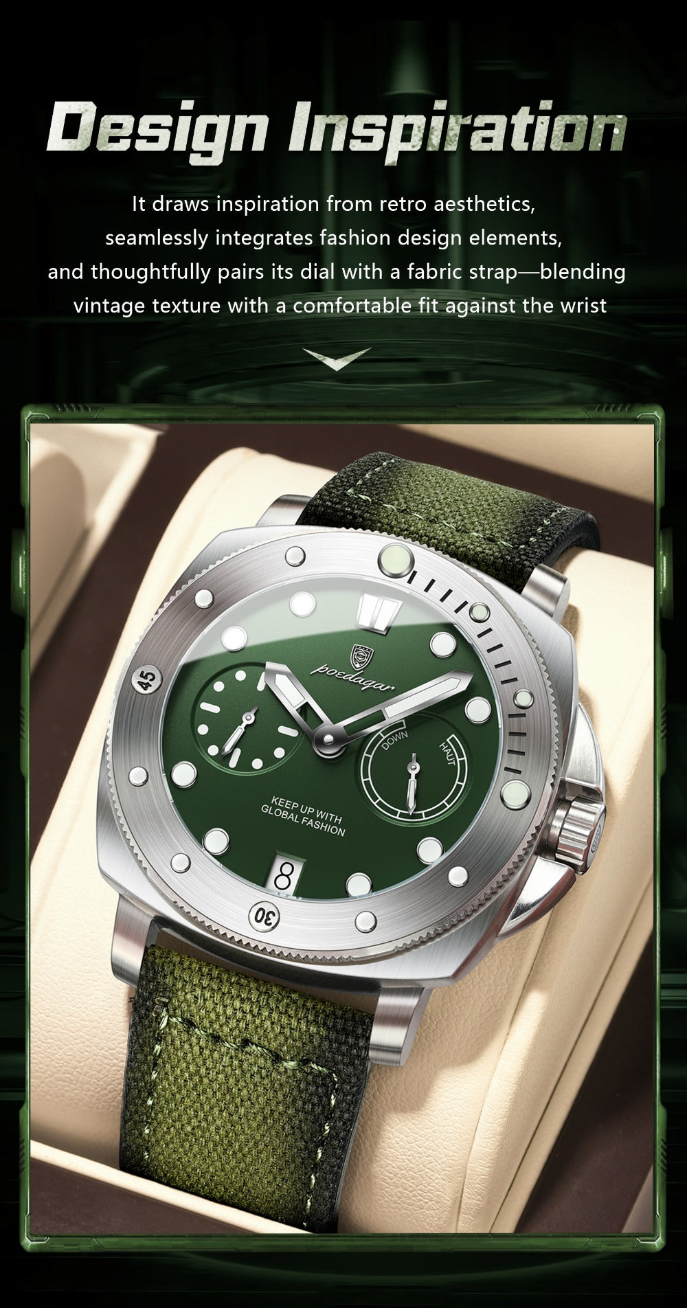 Men's Quartz Watch - POEDAGAR 's with Nylon Strap 3ATM Waterproof, Multi-Function Sport for - product detail view 16