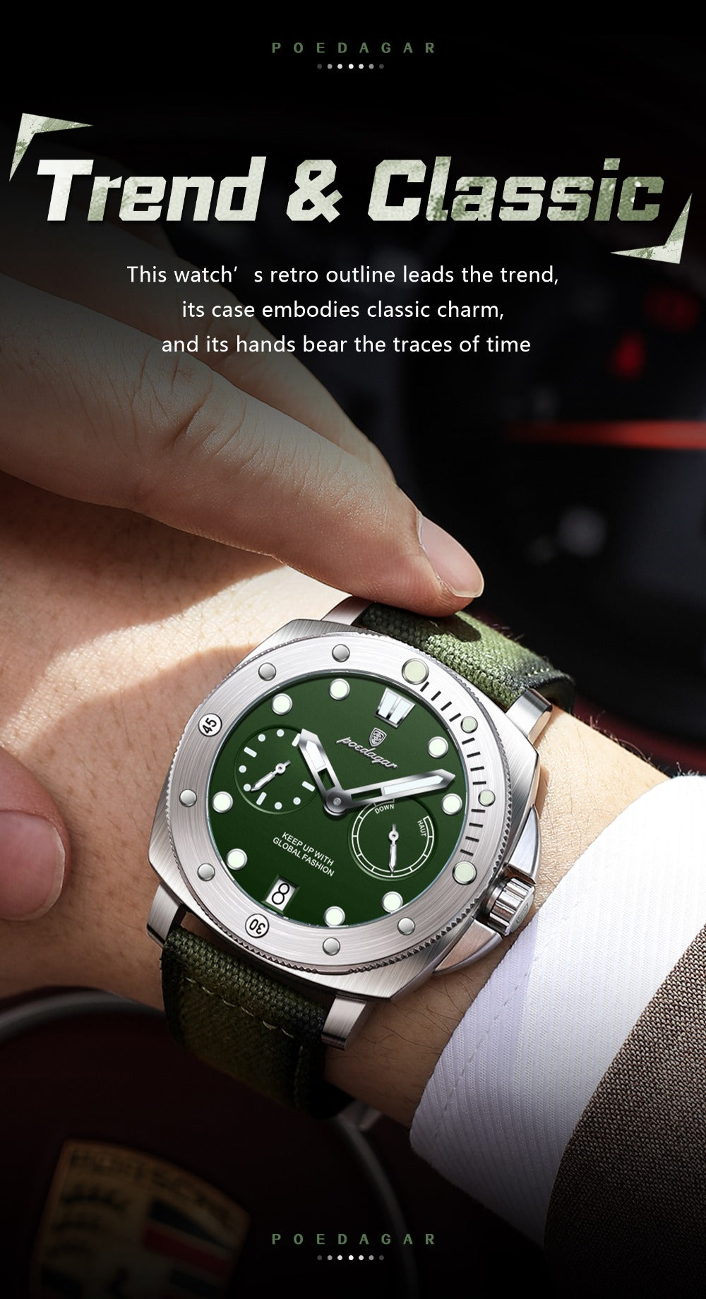 Men's Quartz Watch - POEDAGAR 's with Nylon Strap 3ATM Waterproof, Multi-Function Sport for - product detail view 17