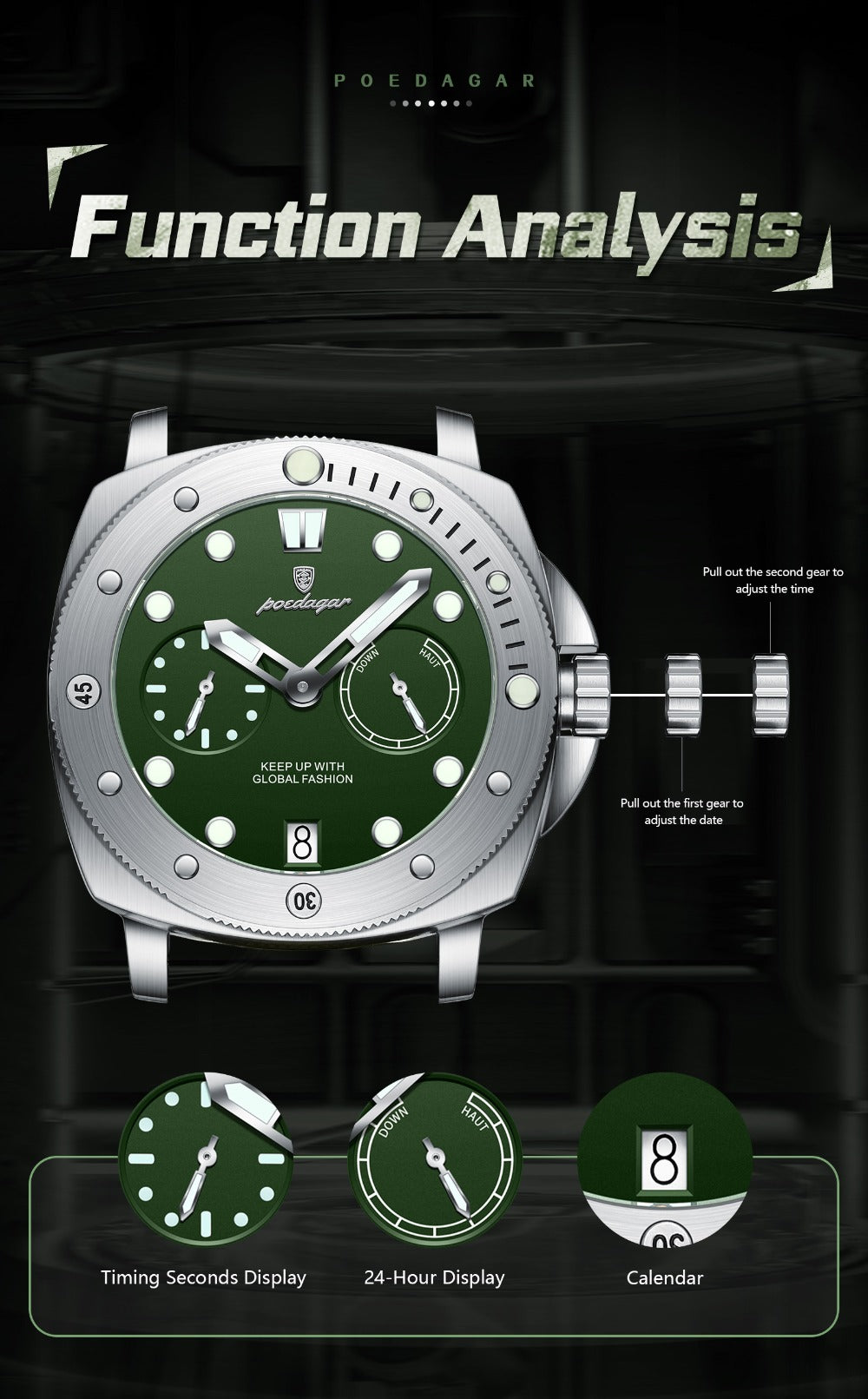 Men's Quartz Watch - POEDAGAR 's with Nylon Strap 3ATM Waterproof, Multi-Function Sport for - product detail view 19