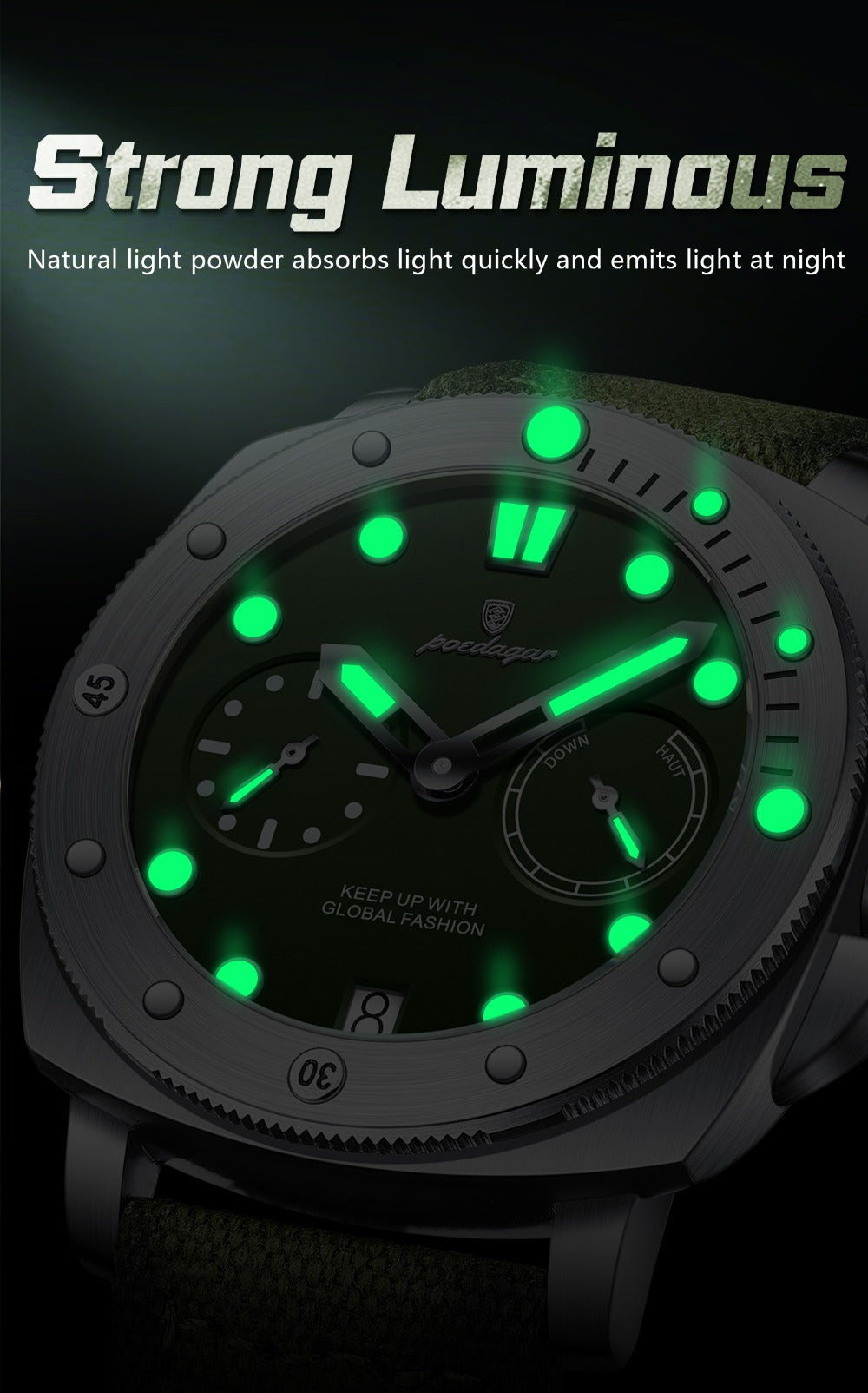 Men's Quartz Watch - POEDAGAR 's with Nylon Strap 3ATM Waterproof, Multi-Function Sport for - product detail view 21