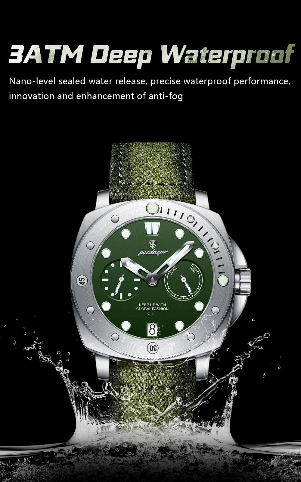 Men's Quartz Watch - POEDAGAR 's with Nylon Strap 3ATM Waterproof, Multi-Function Sport for - product detail view 22