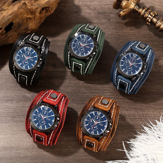 Men's Quartz Watch - PU Leather Bracelet Retro Wristwatch Unisex Women Hip Hop Casual Fashion - main product view
