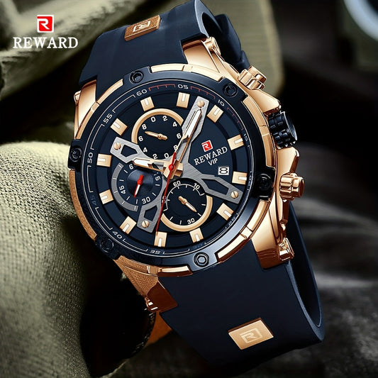 Men's Quartz Watch - REWARD Sport for - Luxury Studded Bezel Wristwatch, Luminous Dial with - main product view