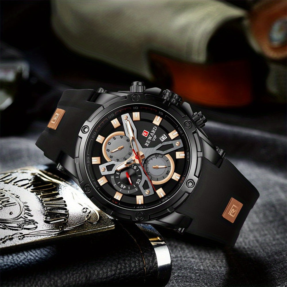 Men's Quartz Watch - REWARD Sport for - Luxury Studded Bezel Wristwatch, Luminous Dial with - product detail view 23
