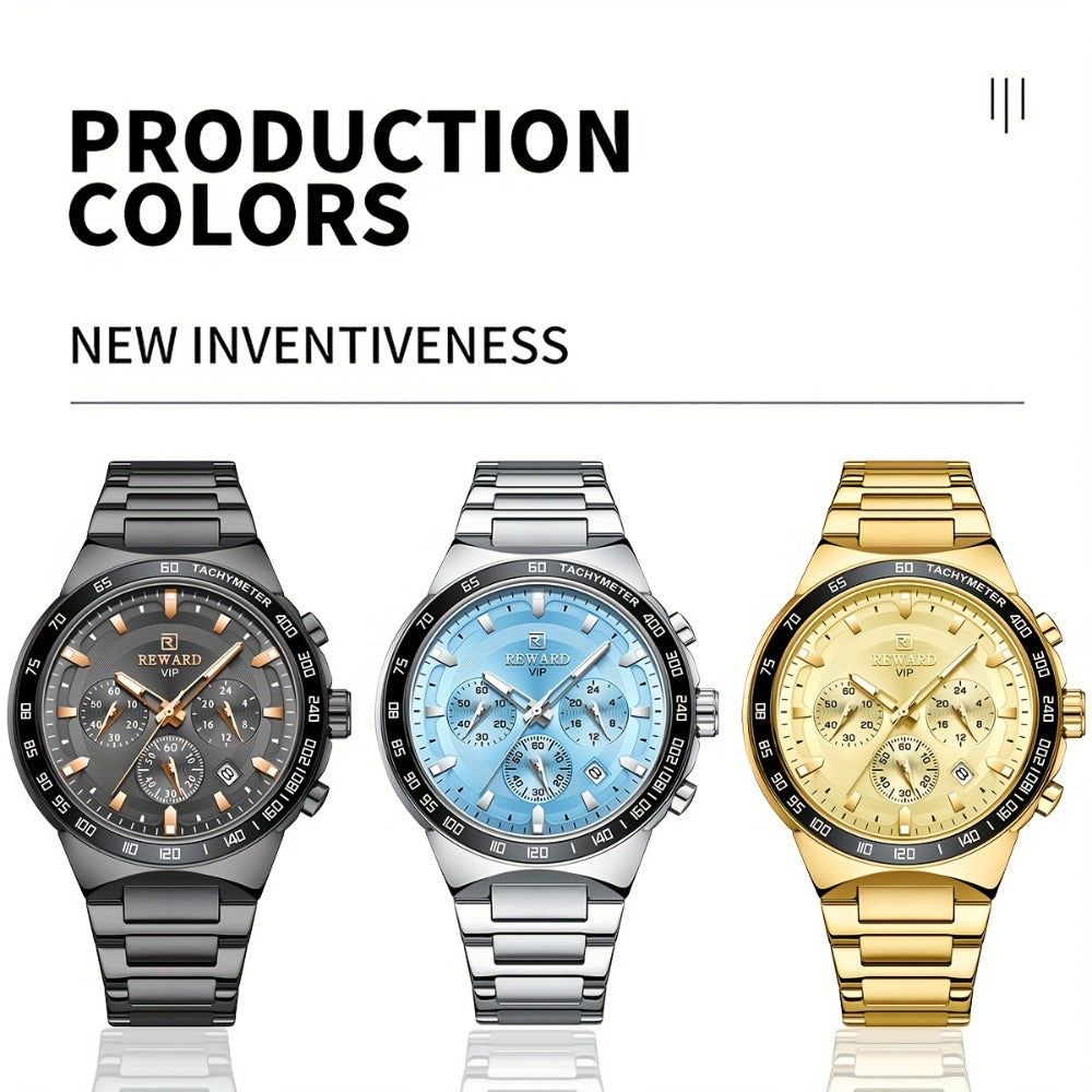 Men's Quartz Watch - Reward VIP Black Chronograph for Sport Luminous Stainless Steel - product detail view 9