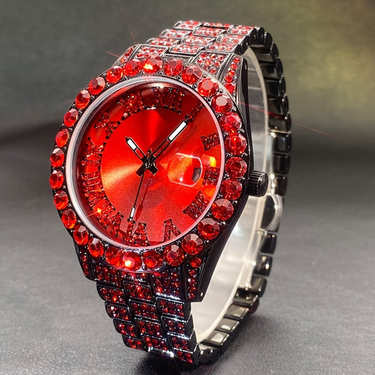 Men's Quartz Watch - Rhinestone Luxury Couples Wristwatch - Luminous Calendar Display Ice Blue - main product view