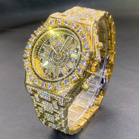 Men's Quartz Watch - Rhinestone Openwork Unisex Dual Layer Face Luminous Hands Wristwatch - main product view
