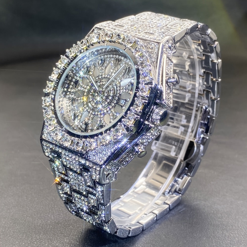 Men's Quartz Watch - Rhinestone Openwork Unisex Dual Layer Face Luminous Hands Wristwatch - product detail view 2