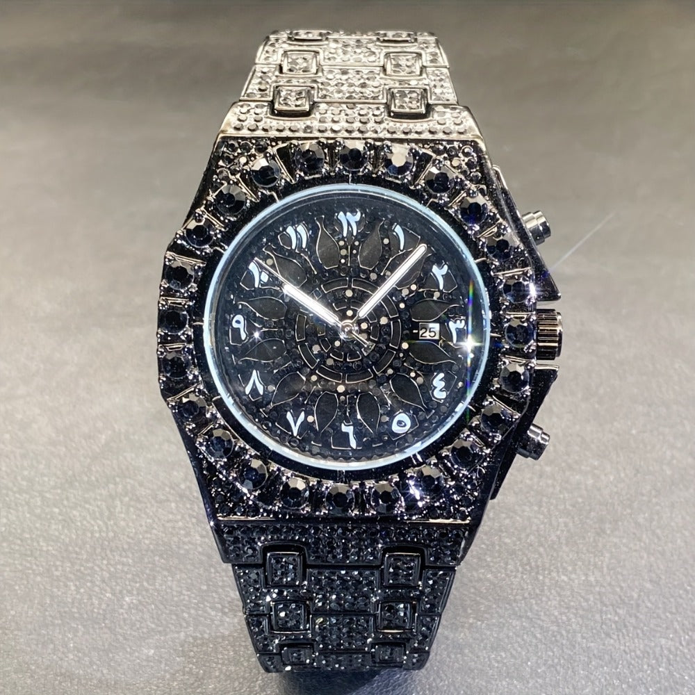 Men's Quartz Watch - Rhinestone Openwork Unisex Dual Layer Face Luminous Hands Wristwatch - product detail view 7