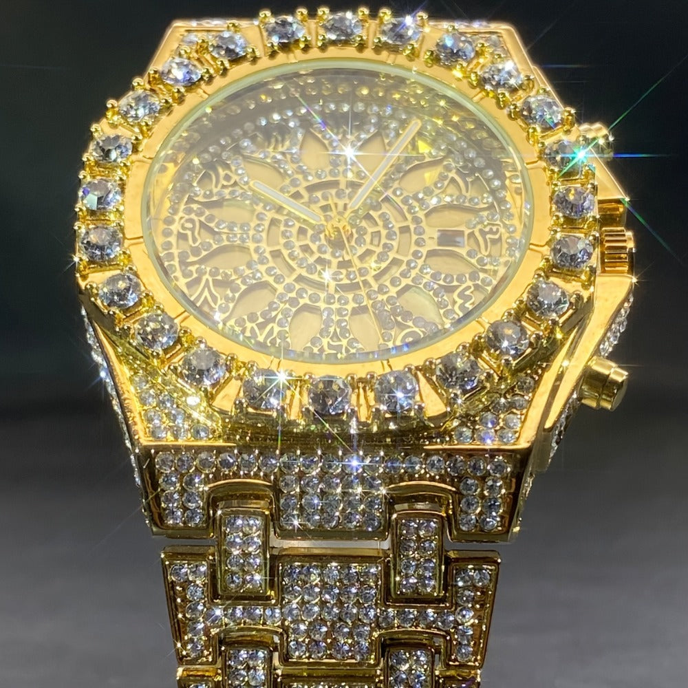 Men's Quartz Watch - Rhinestone Openwork Unisex Dual Layer Face Luminous Hands Wristwatch - product detail view 8