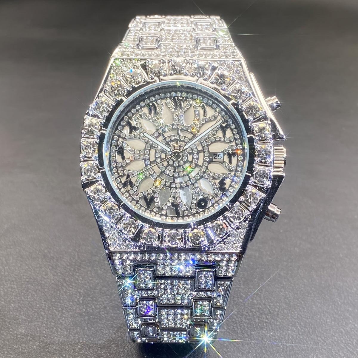 Men's Quartz Watch - Rhinestone Openwork Unisex Dual Layer Face Luminous Hands Wristwatch - product detail view 15