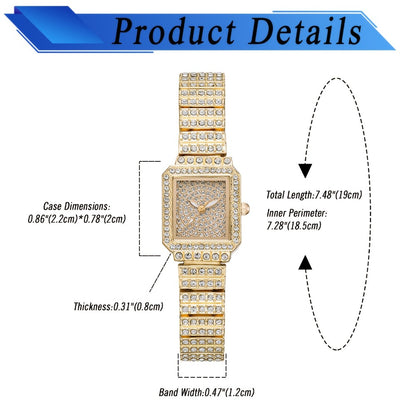 Women's Quartz Watch - Rhinestone for Square Dial Bling Luxury Analog Dress Wristwatch Sparkling - product detail view 5