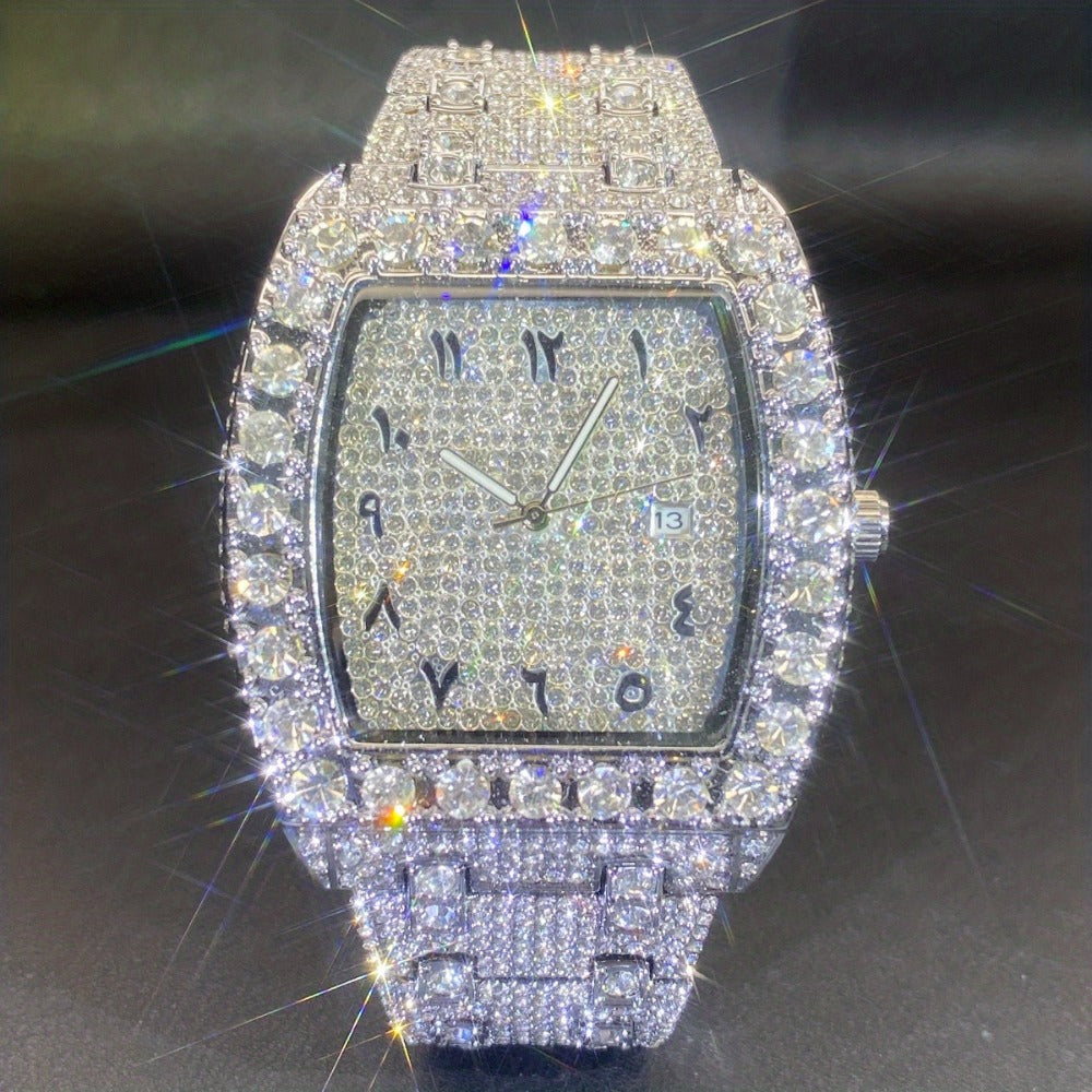 Men's Quartz Watch - Rhinestone for Women Tonneau Barrel Shaped Iced Out Luxury Analog - product detail view 3