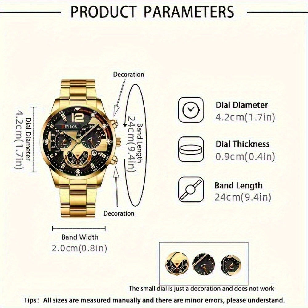 Men's Quartz Watch - 's 12-Piece Set Stainless Steel Strap Watches, Classic Round Dial with - product detail view 6