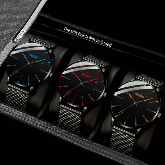 Men's Quartz Watch - 's 3-Piece Set Rhinestone Analog Dials, Casual & Dressy Wristwatches - main product view