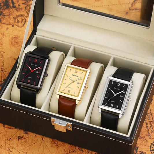 Men's Quartz Watch - 's 3-Piece Set Square Dial Wristwatch Bundle for , Business Casual Sports - main product view