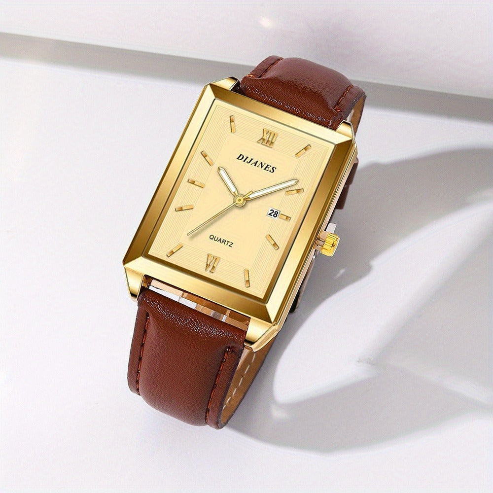 Men's Quartz Watch - 's 3-Piece Set Square Dial Wristwatch Bundle for , Business Casual Sports - product detail view 2