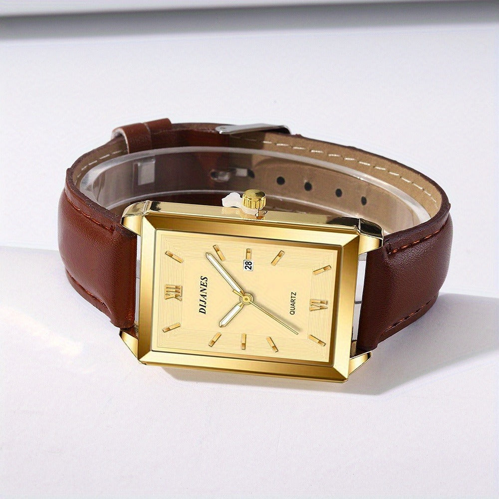 Men's Quartz Watch - 's 3-Piece Set Square Dial Wristwatch Bundle for , Business Casual Sports - product detail view 5