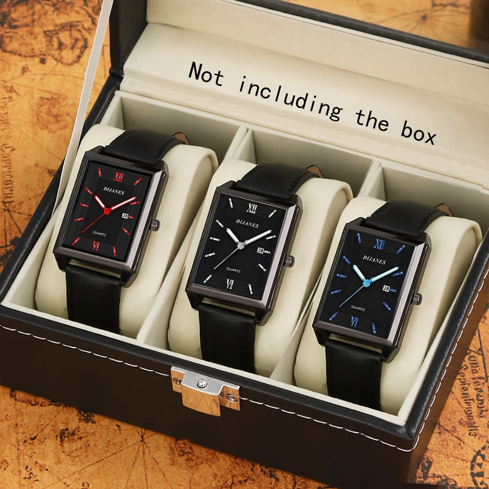 Men's Quartz Watch - 's 3-Piece Set Square Dial Wristwatch Bundle for , Business Casual Sports - product detail view 6