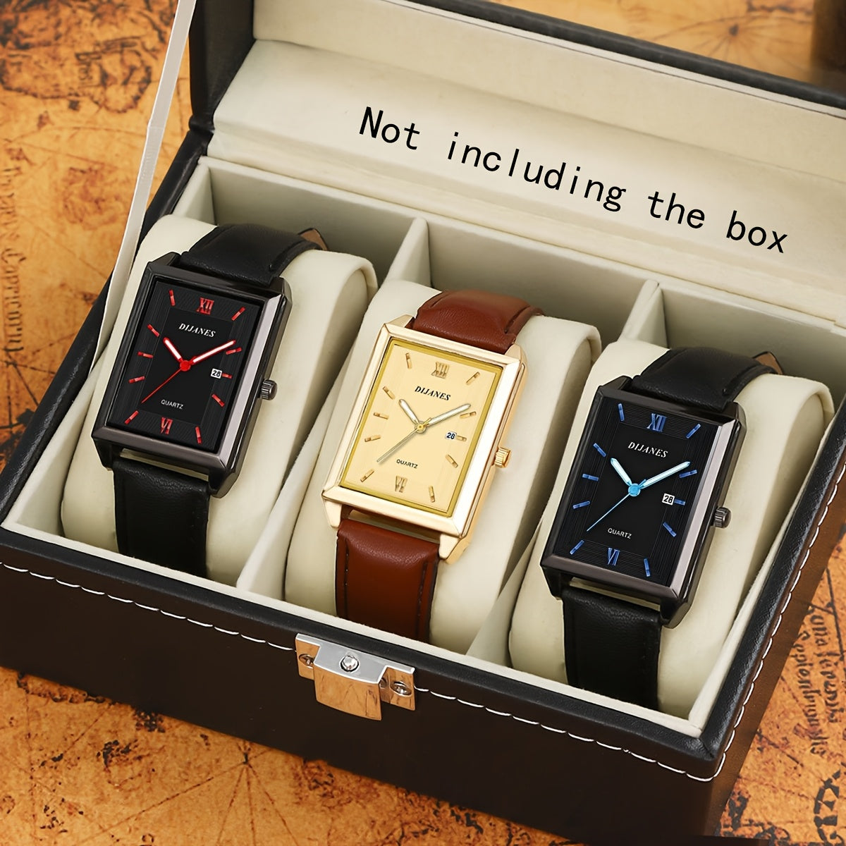 Men's Quartz Watch - 's 3-Piece Set Square Dial Wristwatch Bundle for , Business Casual Sports - product detail view 11