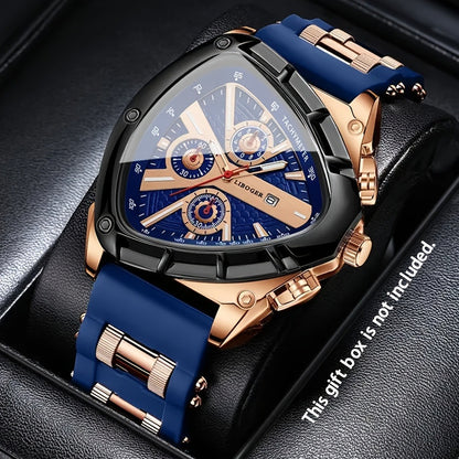 Men's Quartz Watch - 's 3pcs Set with Triangular Dial & Silicone Strap - Fashion Date Display - product detail view 7