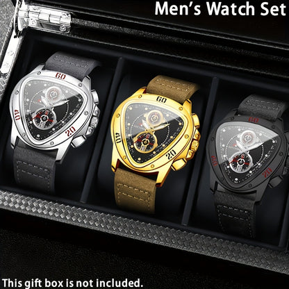 Men's Quartz Watch - 's 3pcs Set with Triangular Dial & Silicone Strap - Fashion Date Display - product detail view 8