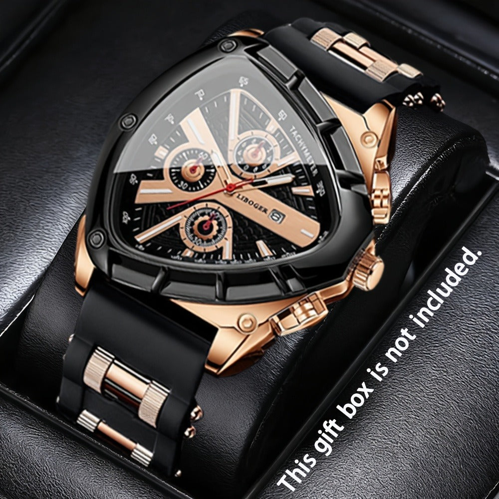 Men's Quartz Watch - 's 3pcs Set with Triangular Dial & Silicone Strap - Fashion Date Display - product detail view 9