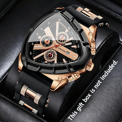 Men's Quartz Watch - 's 3pcs Set with Triangular Dial & Silicone Strap - Fashion Date Display - product detail view 9