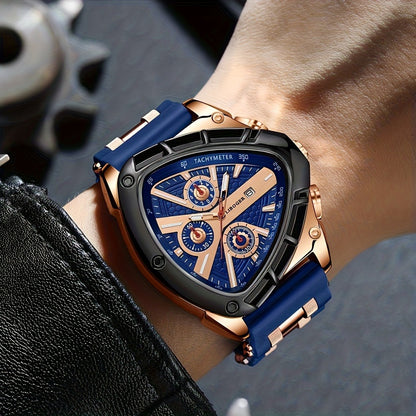 Men's Quartz Watch - 's 3pcs Set with Triangular Dial & Silicone Strap - Fashion Date Display - product detail view 11