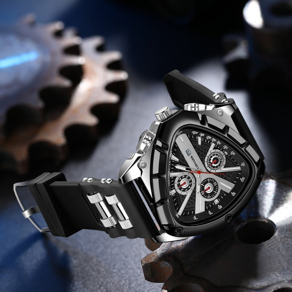 Men's Quartz Watch - 's 3pcs Set with Triangular Dial & Silicone Strap - Fashion Date Display - product detail view 12