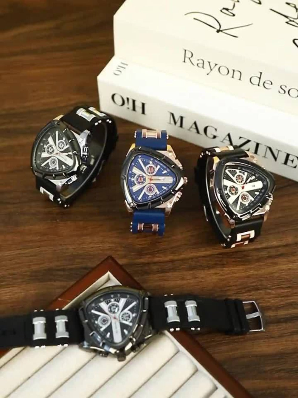 Men's Quartz Watch - 's 3pcs Set with Triangular Dial & Silicone Strap - Fashion Date Display - product detail view 14