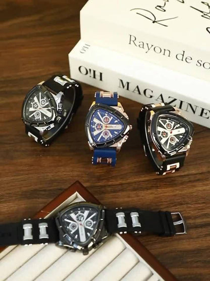 Men's Quartz Watch - 's 3pcs Set with Triangular Dial & Silicone Strap - Fashion Date Display - product detail view 14