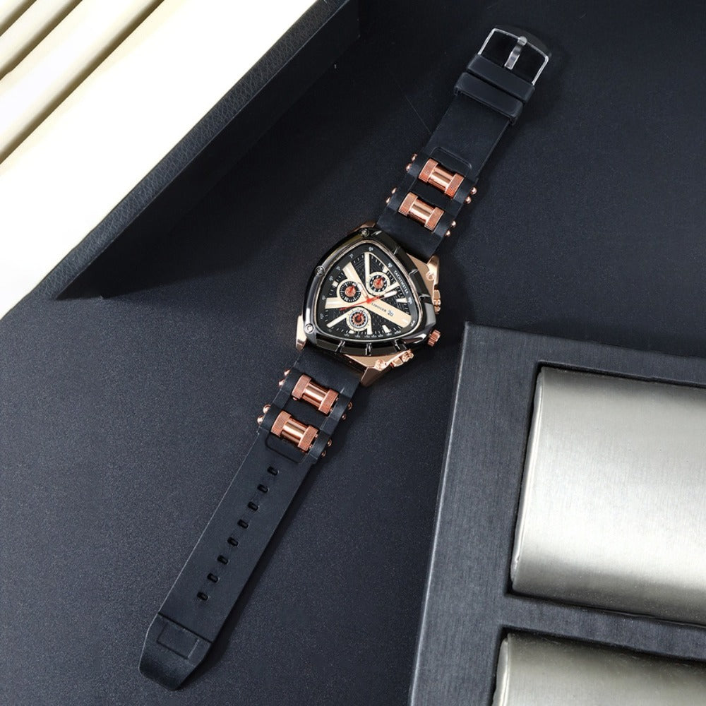 Men's Quartz Watch - 's 3pcs Set with Triangular Dial & Silicone Strap - Fashion Date Display - product detail view 16