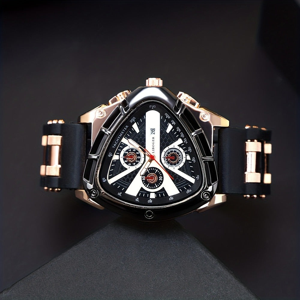 Men's Quartz Watch - 's 3pcs Set with Triangular Dial & Silicone Strap - Fashion Date Display - product detail view 17