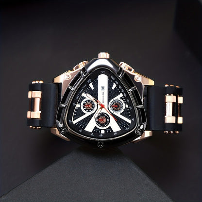 Men's Quartz Watch - 's 3pcs Set with Triangular Dial & Silicone Strap - Fashion Date Display - product detail view 17