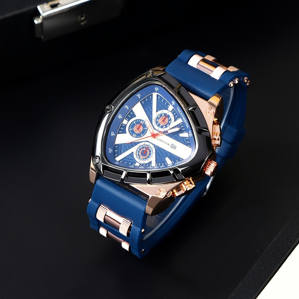 Men's Quartz Watch - 's 3pcs Set with Triangular Dial & Silicone Strap - Fashion Date Display - product detail view 19